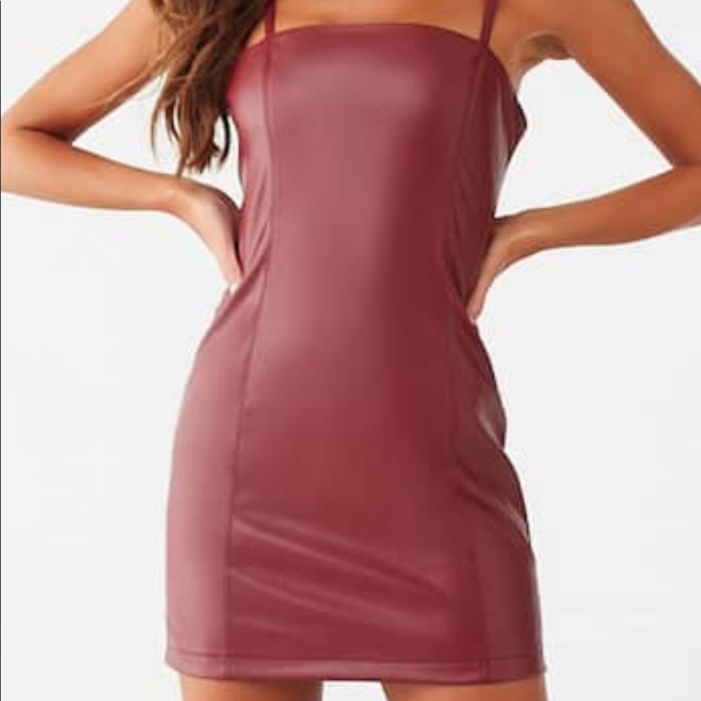 Red leather dress